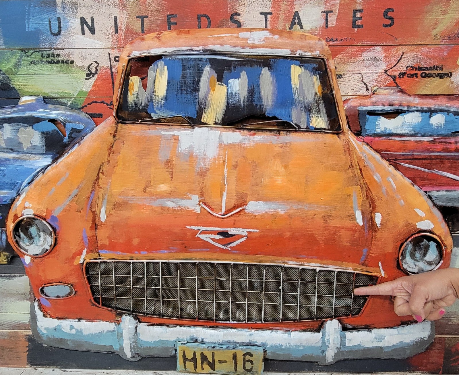 Primitive Home Decor Acrylic Metallic Car Gift 3D Wood Painting for Hotels Figure
