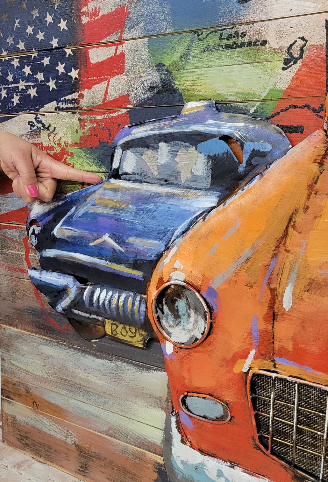 Primitive Home Decor Acrylic Metallic Car Gift 3D Wood Painting for Hotels Figure