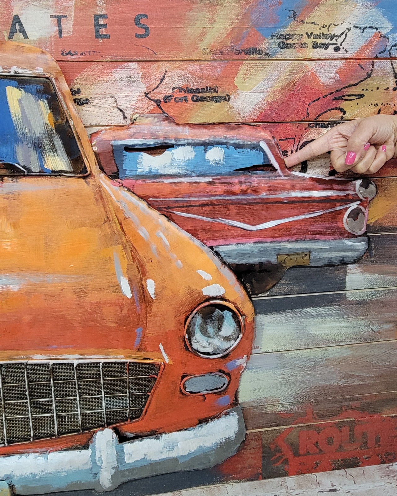 Primitive Home Decor Acrylic Metallic Car Gift 3D Wood Painting for Hotels Figure