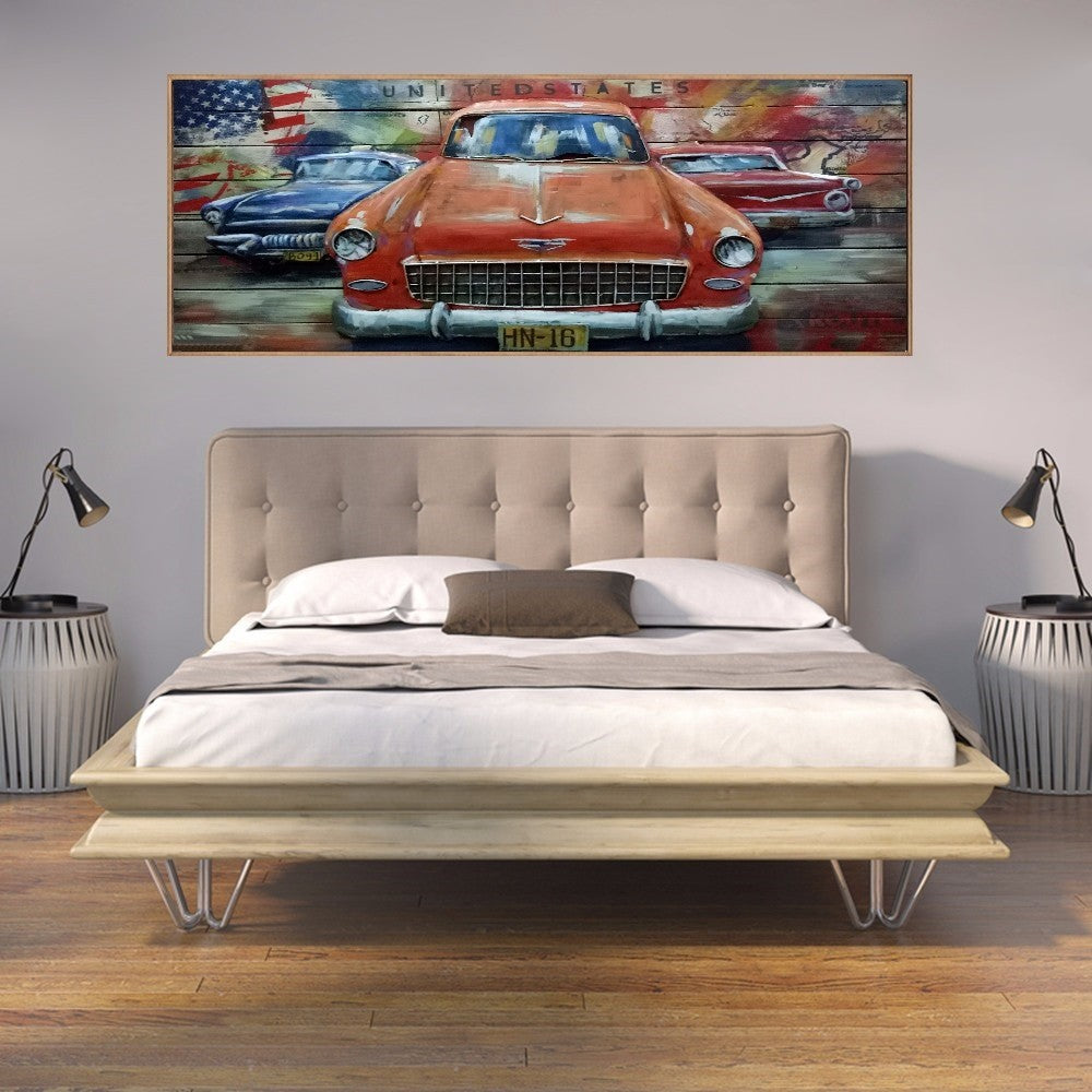 Primitive Home Decor Acrylic Metallic Car Gift 3D Wood Painting for Hotels Figure