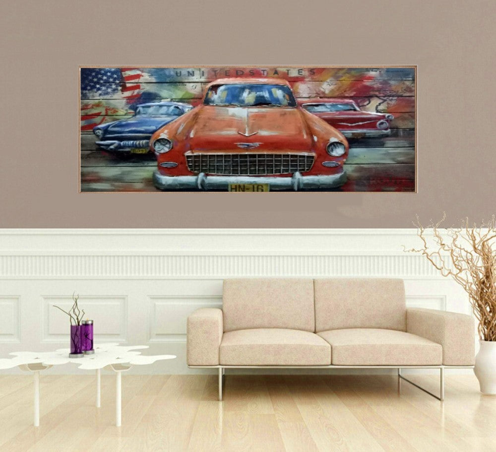Primitive Home Decor Acrylic Metallic Car Gift 3D Wood Painting for Hotels Figure