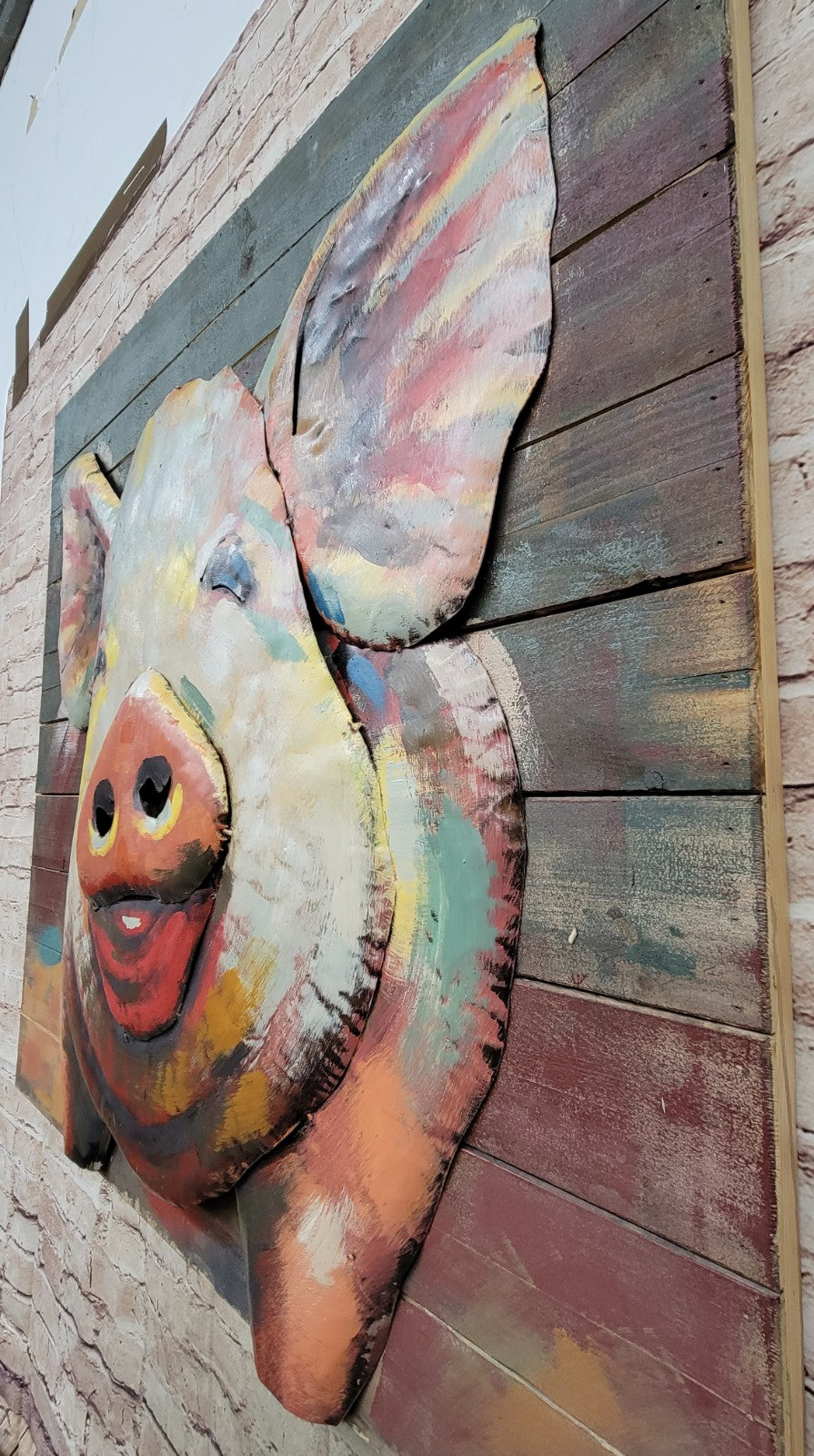 Best price custom oil painting wood garden pig outdoor decor 3d metal art cute home