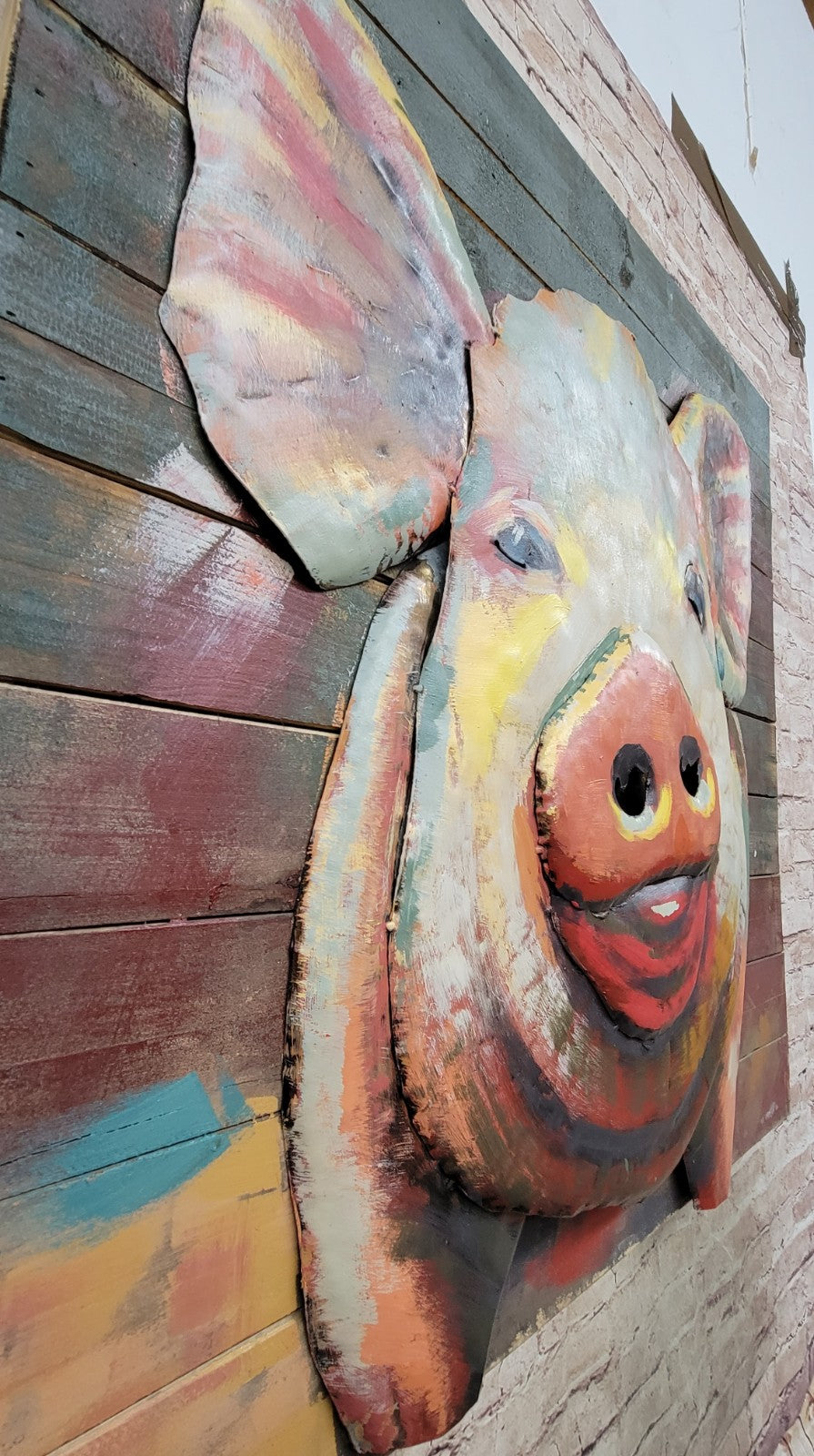 Best price custom oil painting wood garden pig outdoor decor 3d metal art cute home