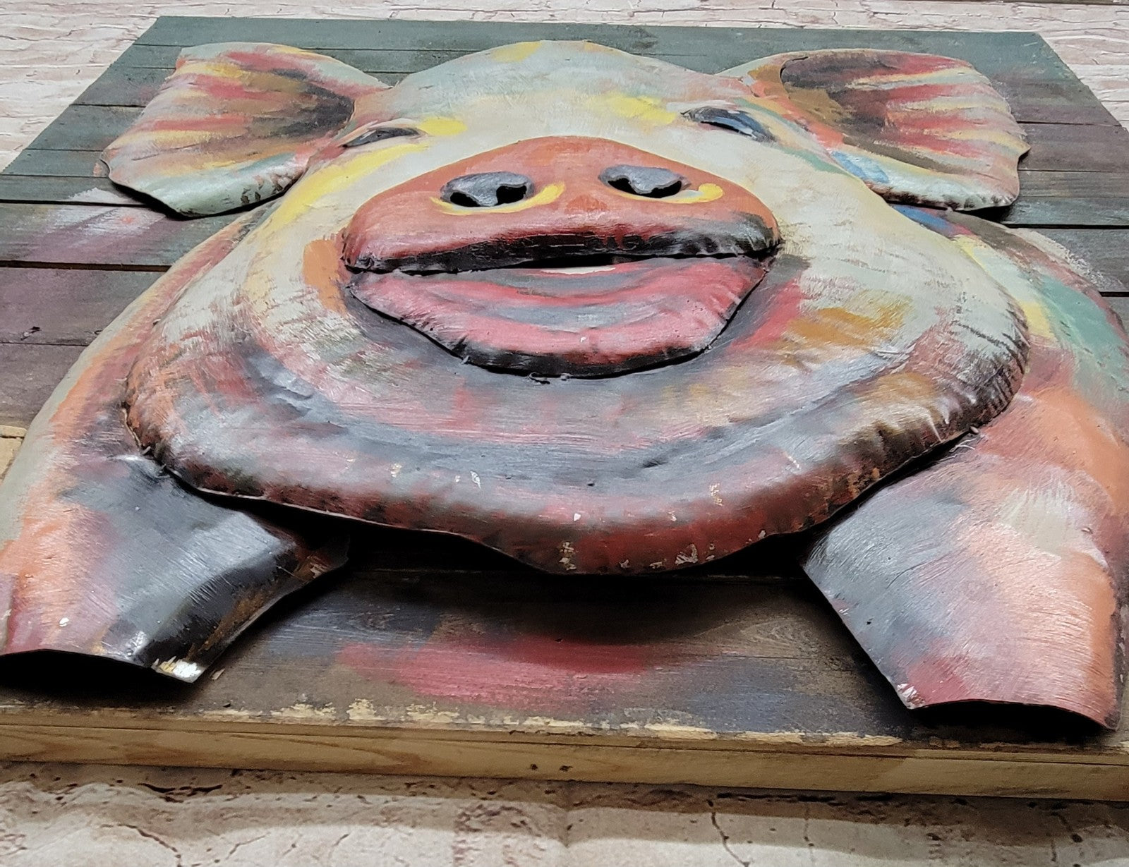 Best price custom oil painting wood garden pig outdoor decor 3d metal art cute home