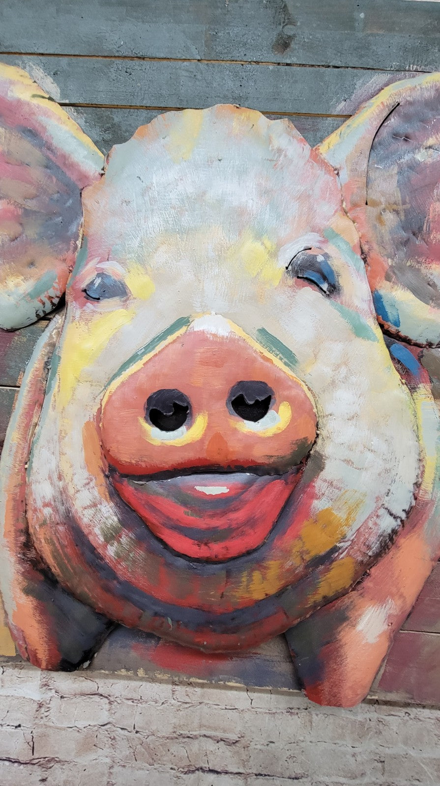 Best price custom oil painting wood garden pig outdoor decor 3d metal art cute home