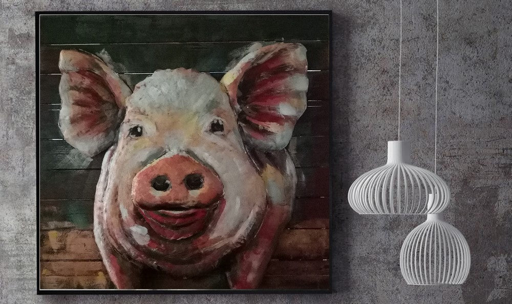 Best price custom oil painting wood garden pig outdoor decor 3d metal art cute home