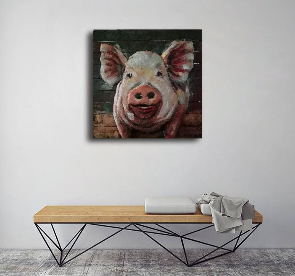 Best price custom oil painting wood garden pig outdoor decor 3d metal art cute home