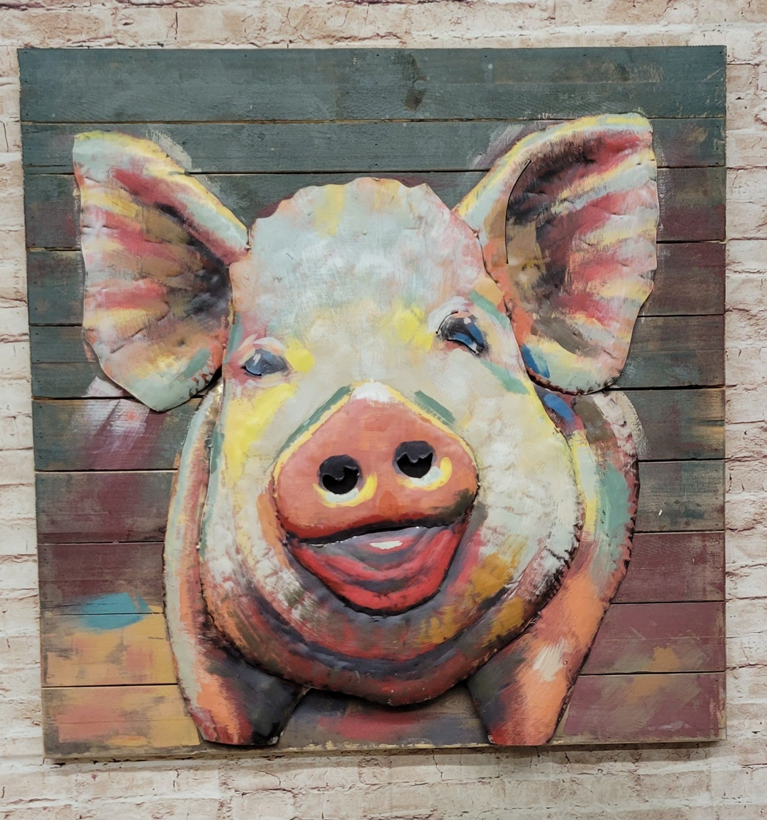 Best price custom oil painting wood garden pig outdoor decor 3d metal art cute home