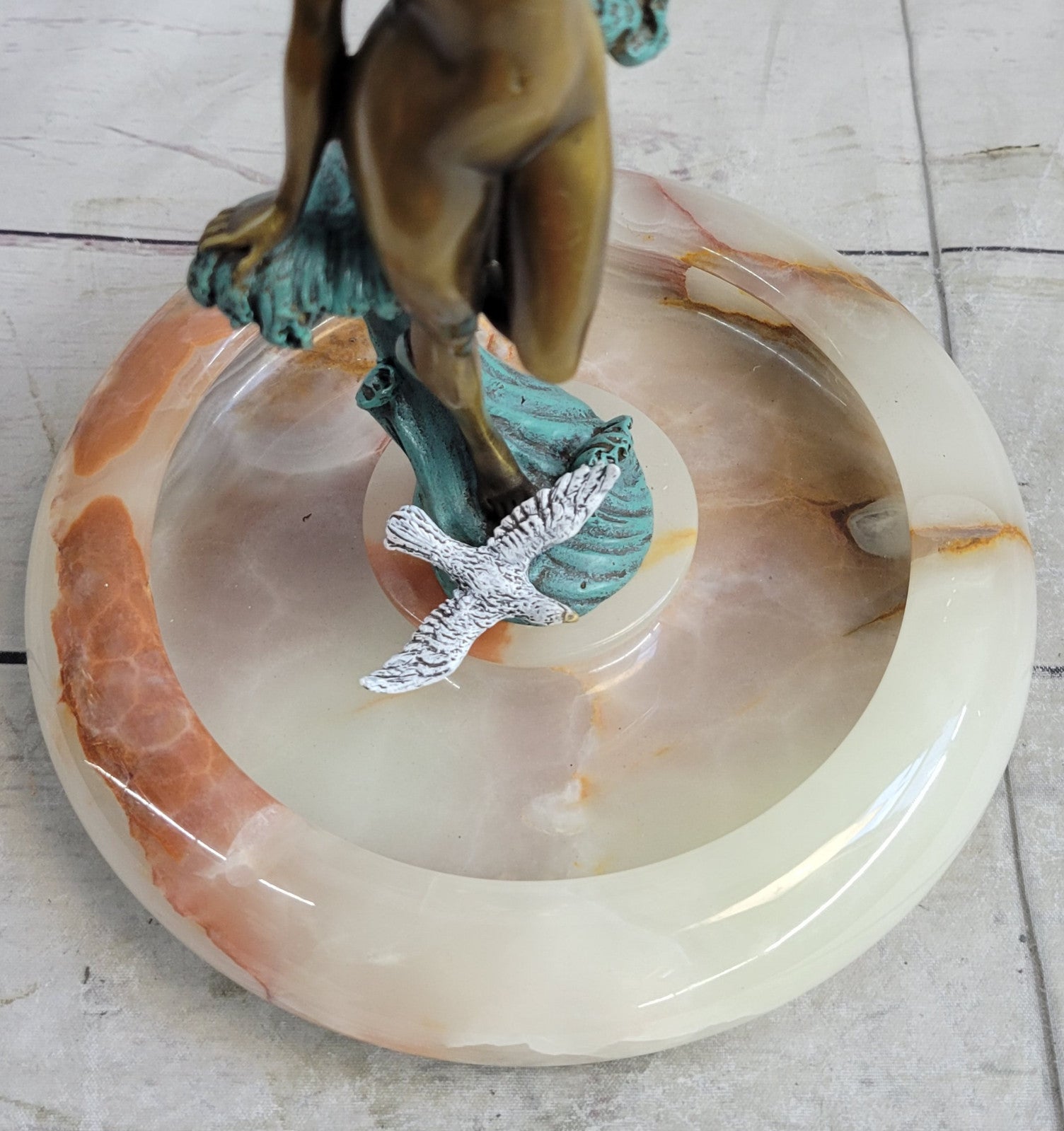 Miguel Lopez Original Nude Girl Onyx Base Bronze Ashtray Art Deco Sculpture
