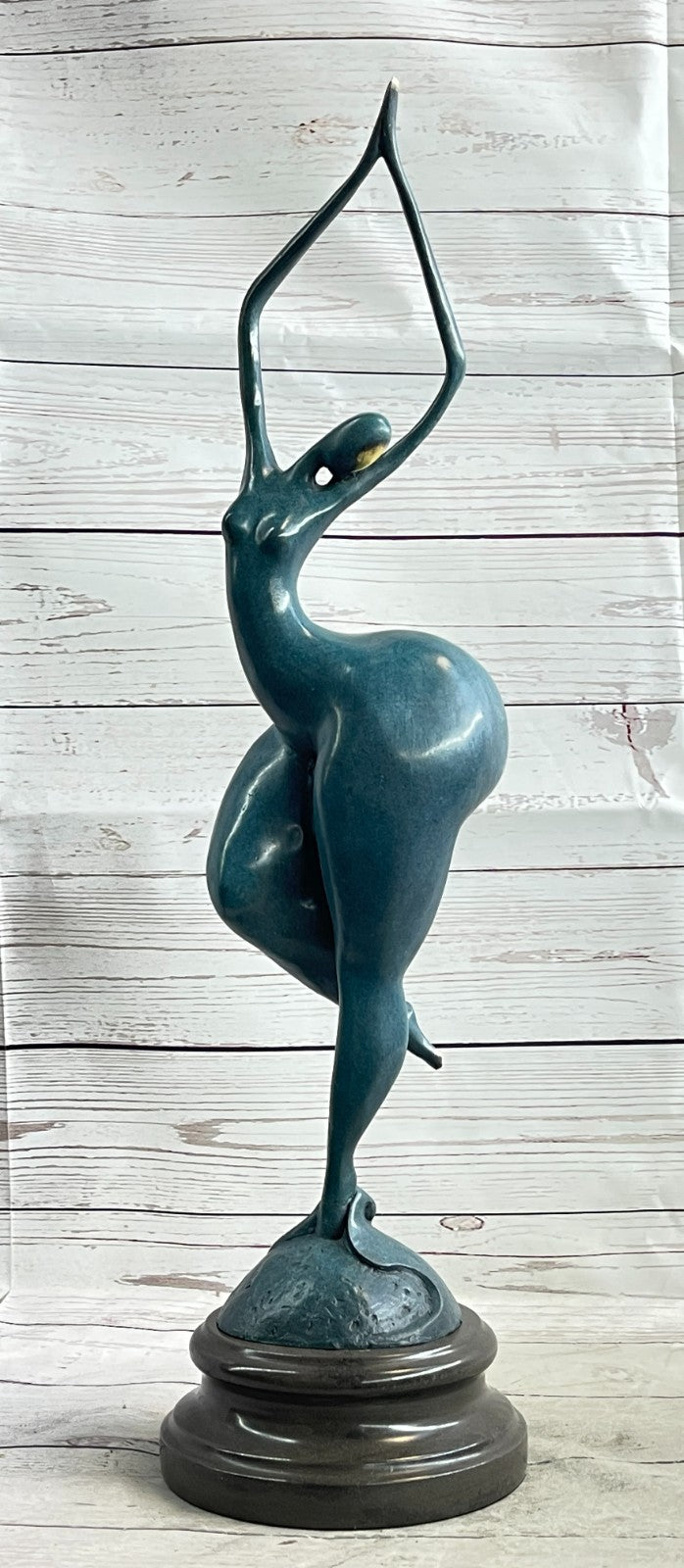 ABSTRACT WOMAN SIGNED MILO SCULPTURE HOT CAST HAND MADE MARBLE BASE FIGURINE LRG