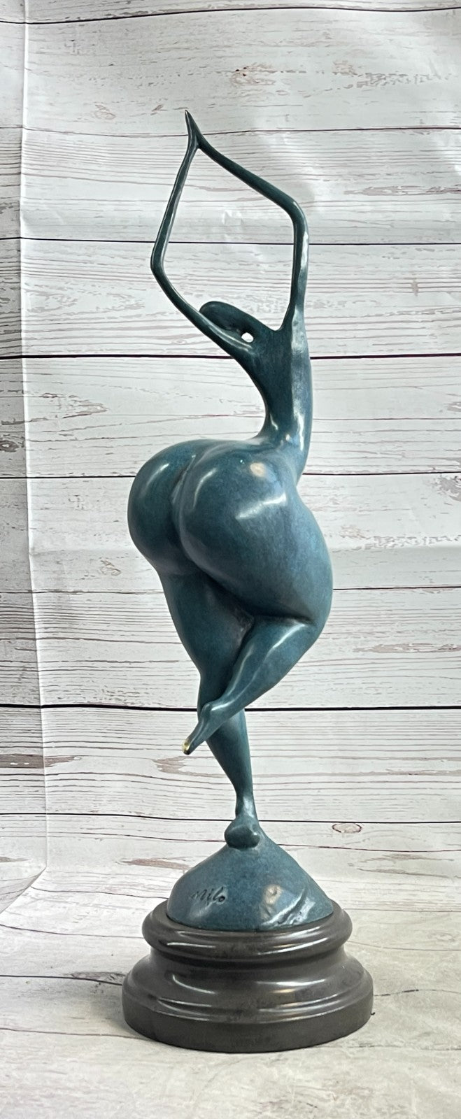 ABSTRACT WOMAN SIGNED MILO SCULPTURE HOT CAST HAND MADE MARBLE BASE FIGURINE LRG