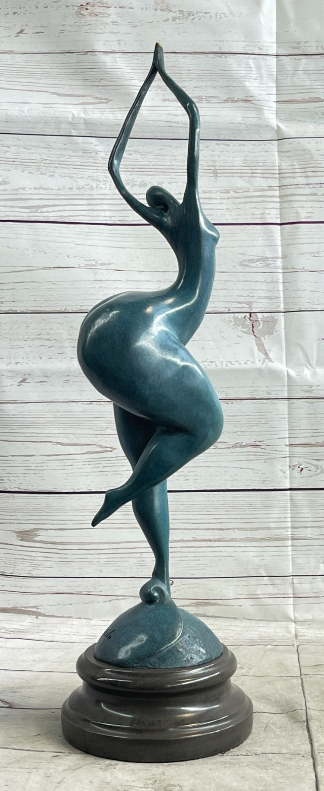 ABSTRACT WOMAN SIGNED MILO SCULPTURE HOT CAST HAND MADE MARBLE BASE FIGURINE LRG