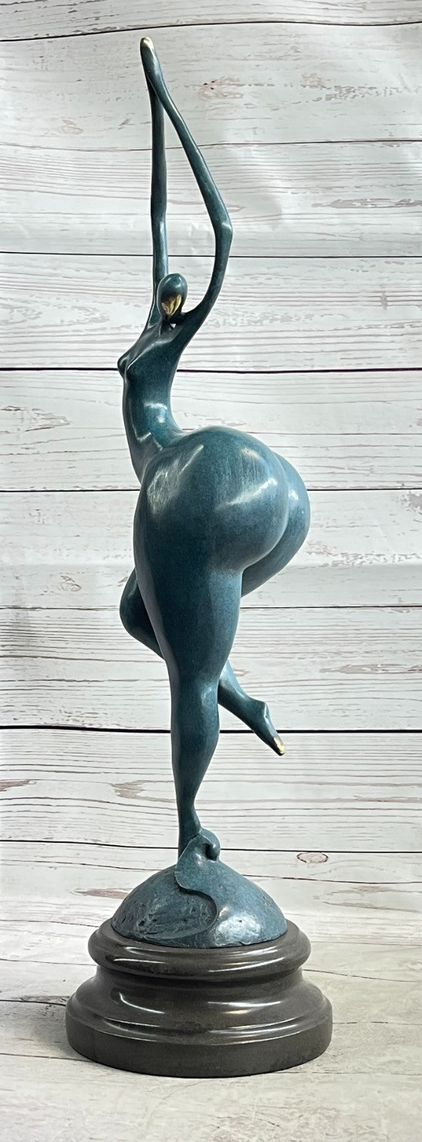 ABSTRACT WOMAN SIGNED MILO SCULPTURE HOT CAST HAND MADE MARBLE BASE FIGURINE LRG