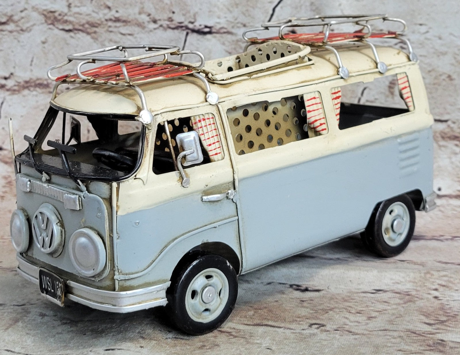 Vintage Metal Handmade VW Camper Bus model with Pen Holder Van Model