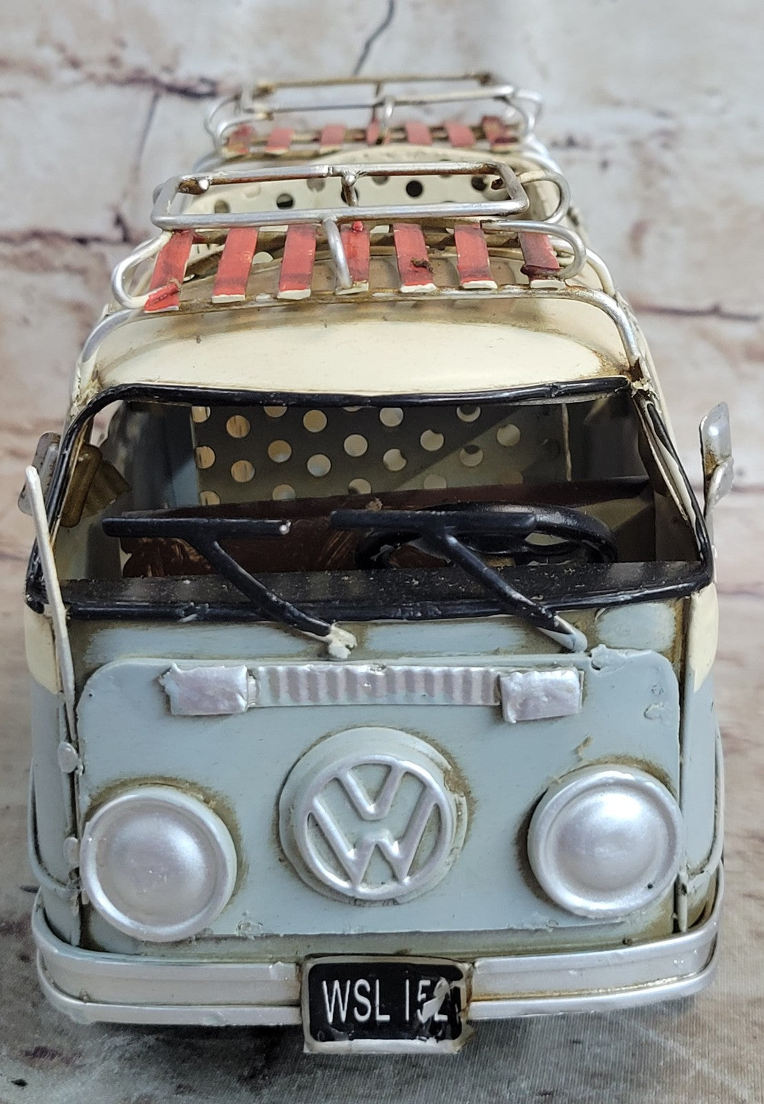 Vintage Metal Handmade VW Camper Bus model with Pen Holder Van Model