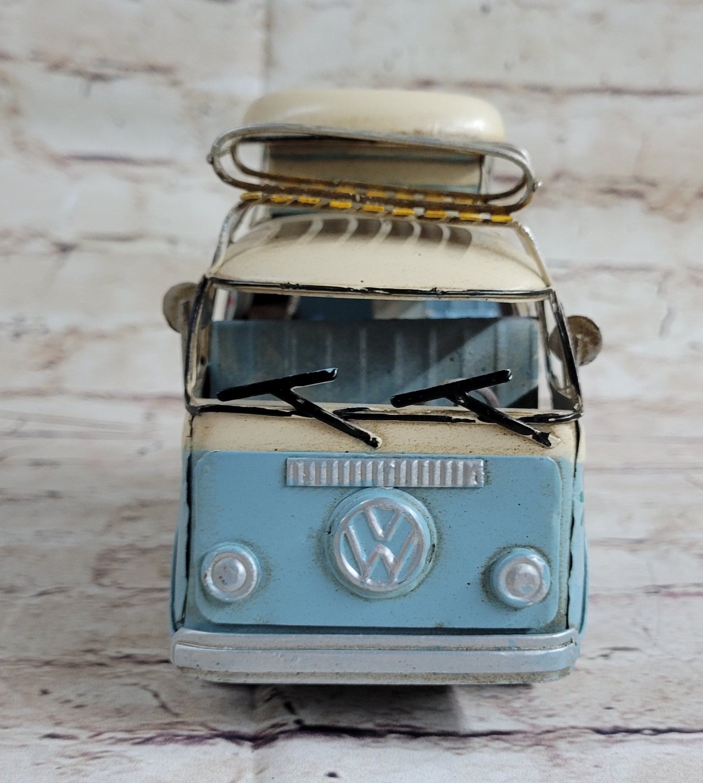 Retro handmade metal camper bus model 1/20 Scale Model Blue and white Camper