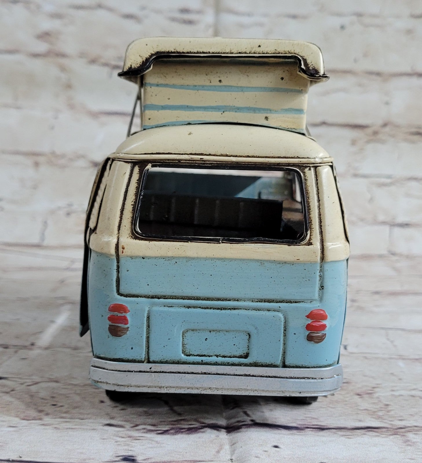 Retro handmade metal camper bus model 1/20 Scale Model Blue and white Camper