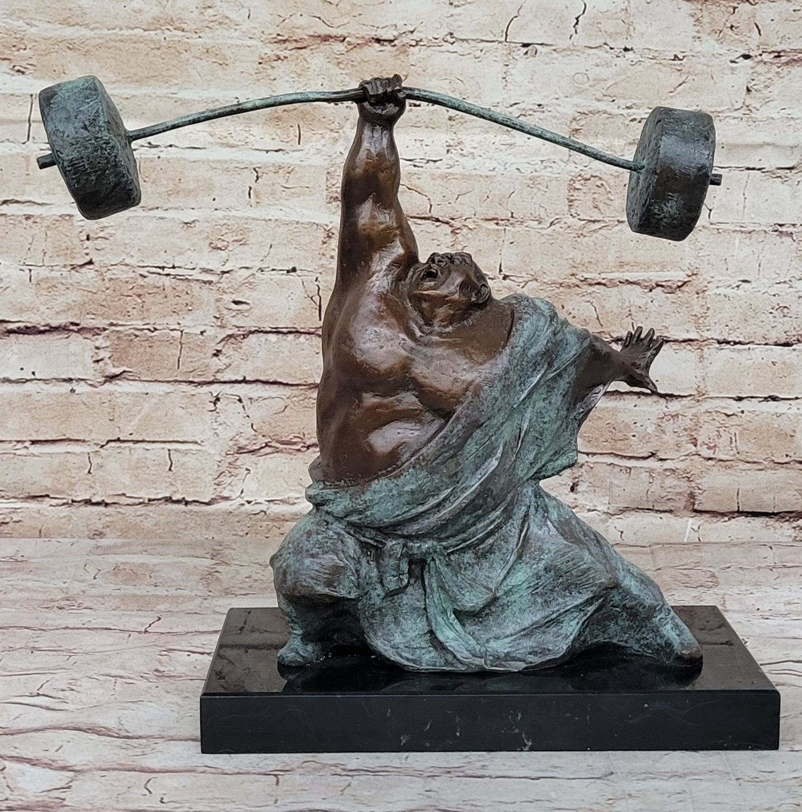 Handcrafted Milo Sculpture: Unique Modern Artwork Weightlifting Figure
