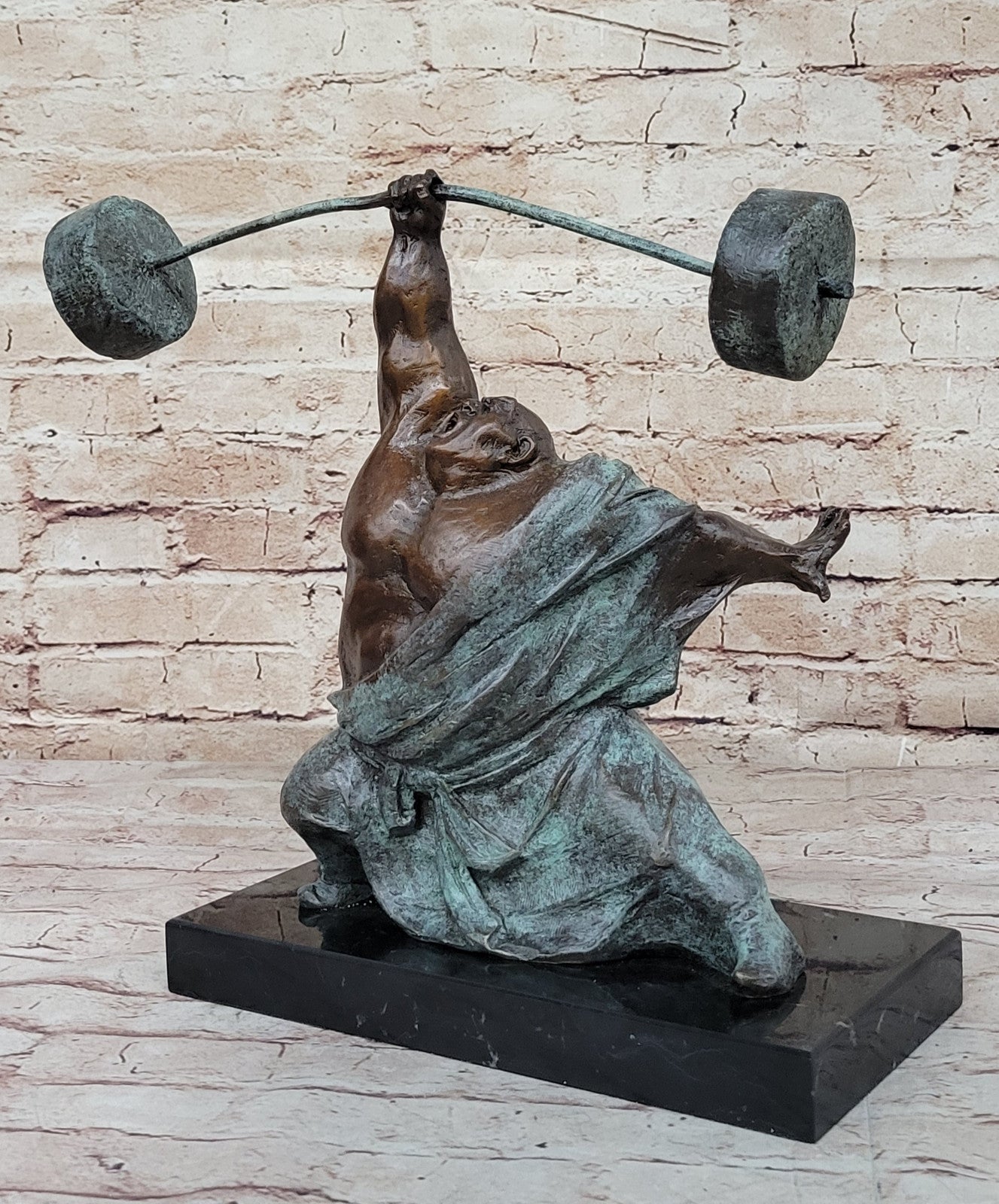 Handcrafted Milo Sculpture: Unique Modern Artwork Weightlifting Figure