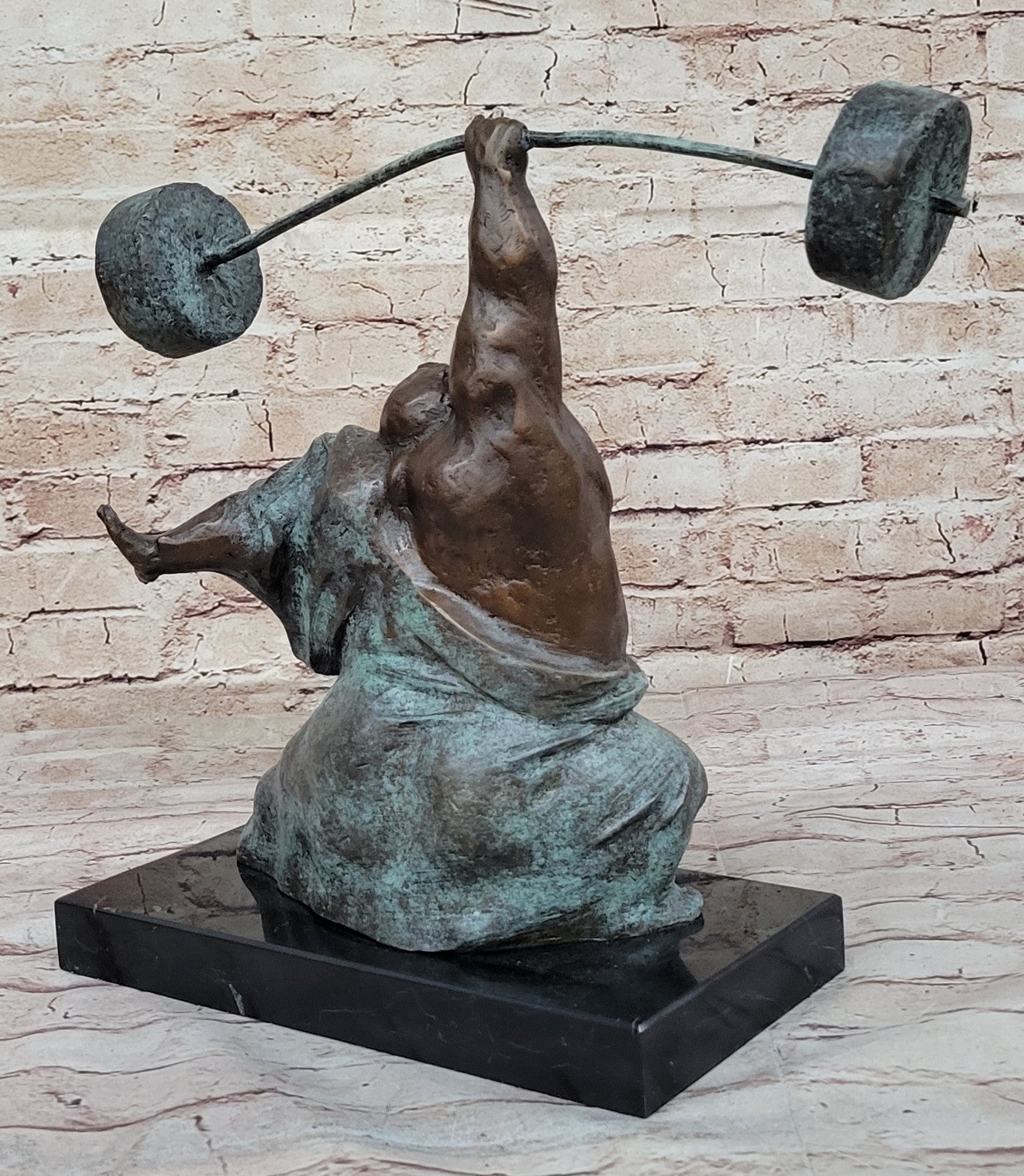 Handcrafted Milo Sculpture: Unique Modern Artwork Weightlifting Figure