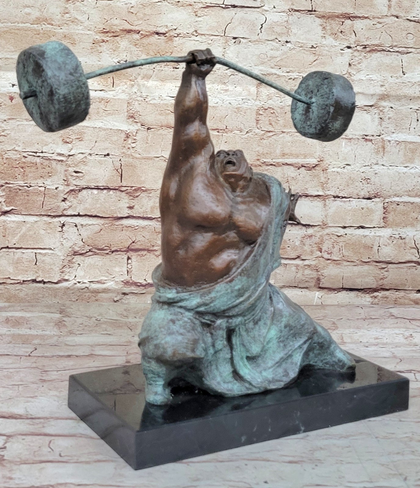 Handcrafted Milo Sculpture: Unique Modern Artwork Weightlifting Figure