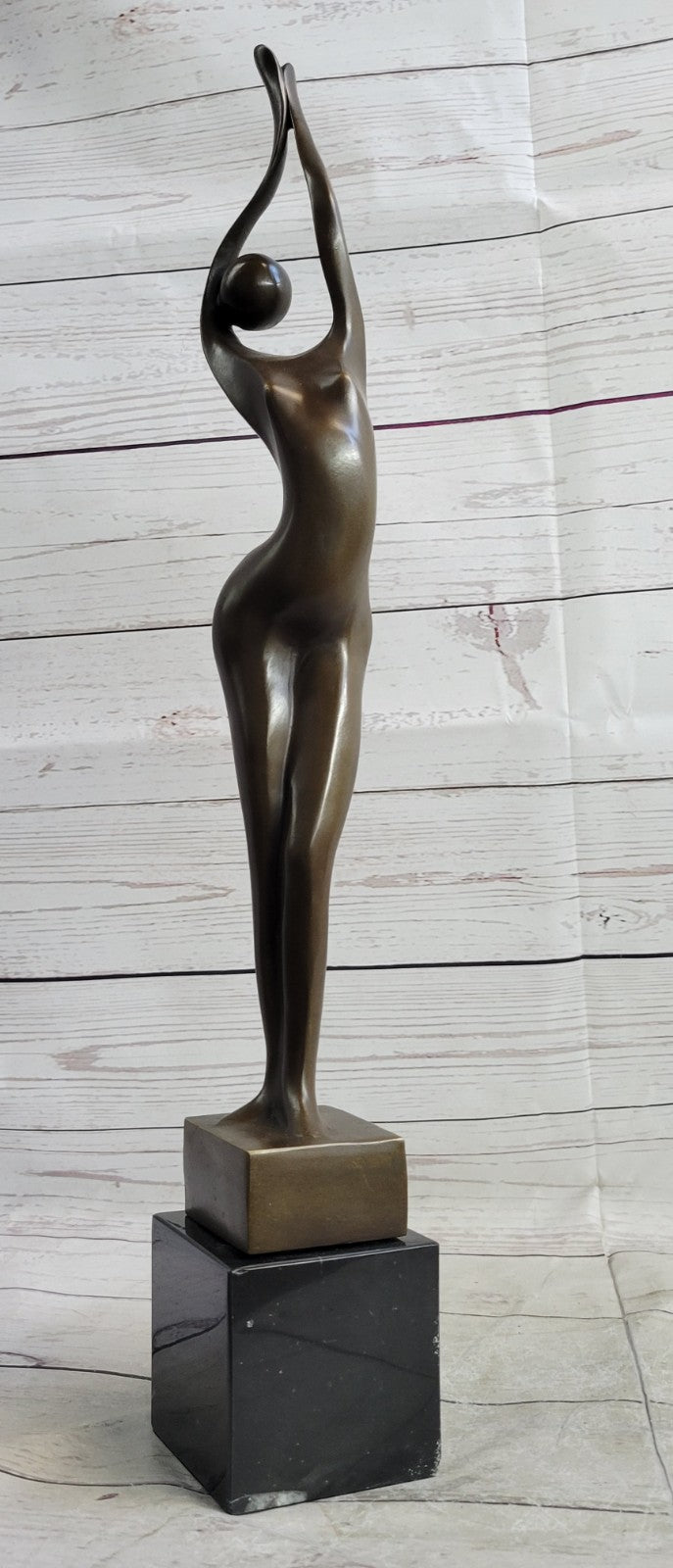 Artistic Mid Century Bronze Sculpture: Large 21.5" Female Figure, Modern Office Decoration