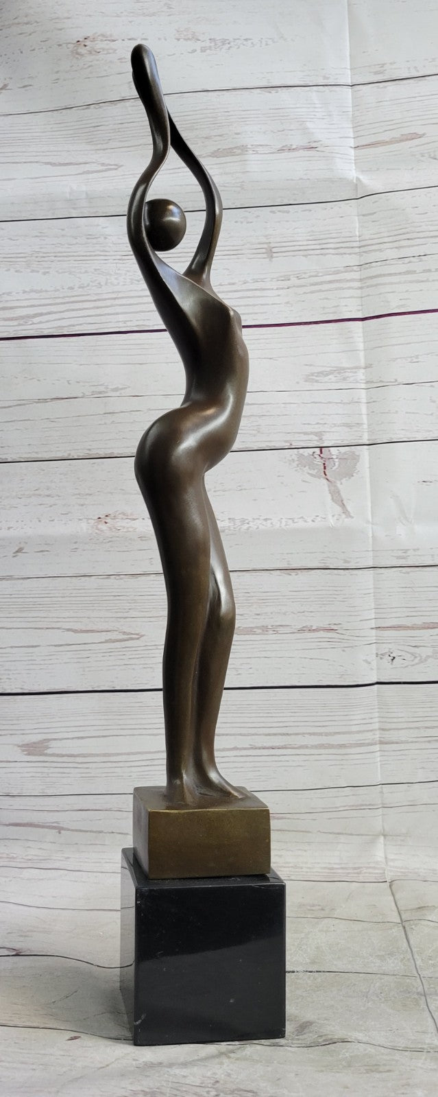 Artistic Mid Century Bronze Sculpture: Large 21.5" Female Figure, Modern Office Decoration