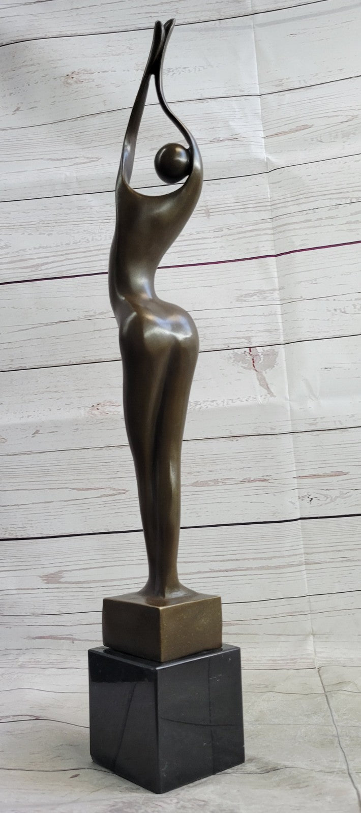 Artistic Mid Century Bronze Sculpture: Large 21.5" Female Figure, Modern Office Decoration