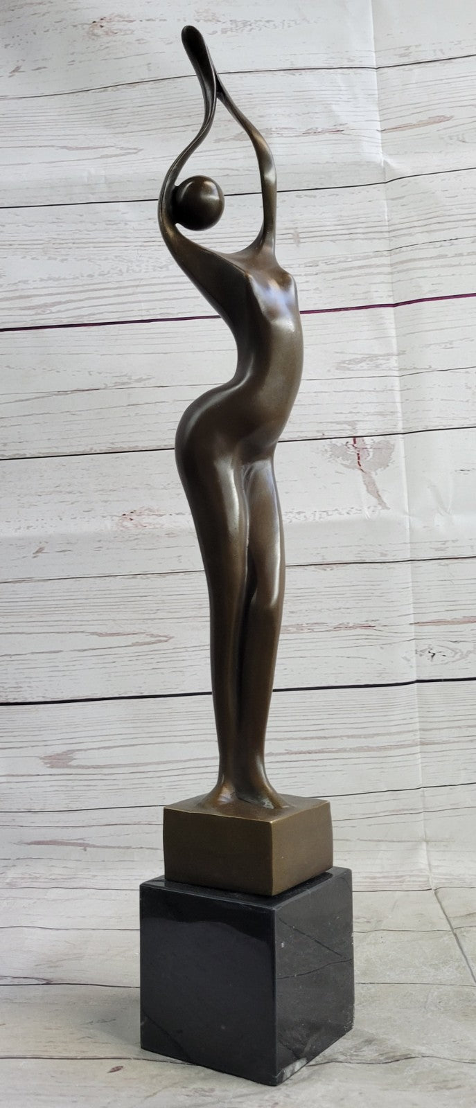 Artistic Mid Century Bronze Sculpture: Large 21.5" Female Figure, Modern Office Decoration