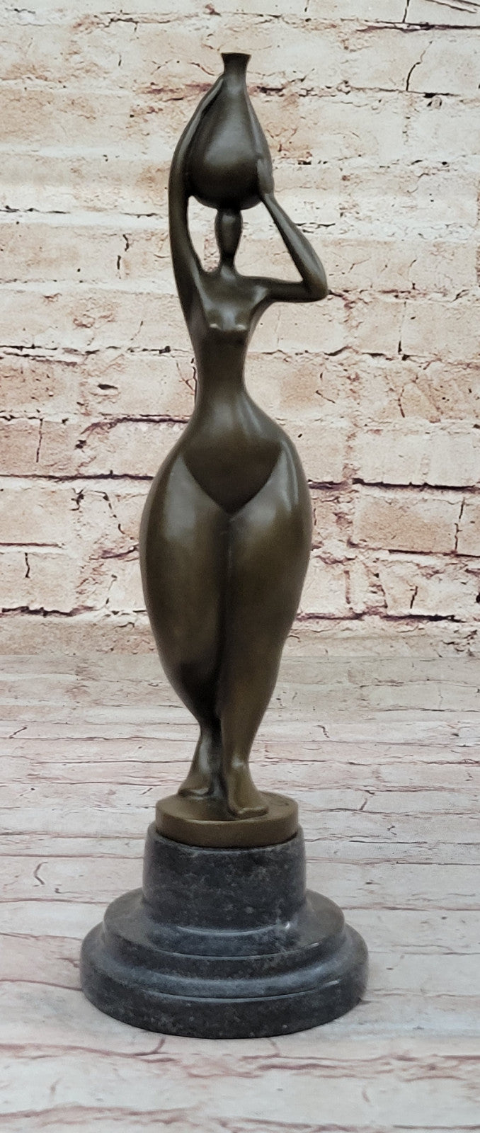 Lady Statue with Brown Patina: Cesaro`s Abstract Bronze Art Artwork
