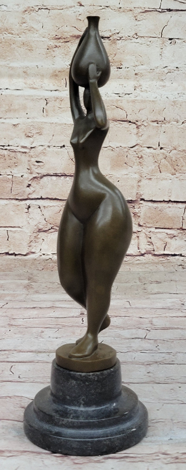 Lady Statue with Brown Patina: Cesaro`s Abstract Bronze Art Artwork