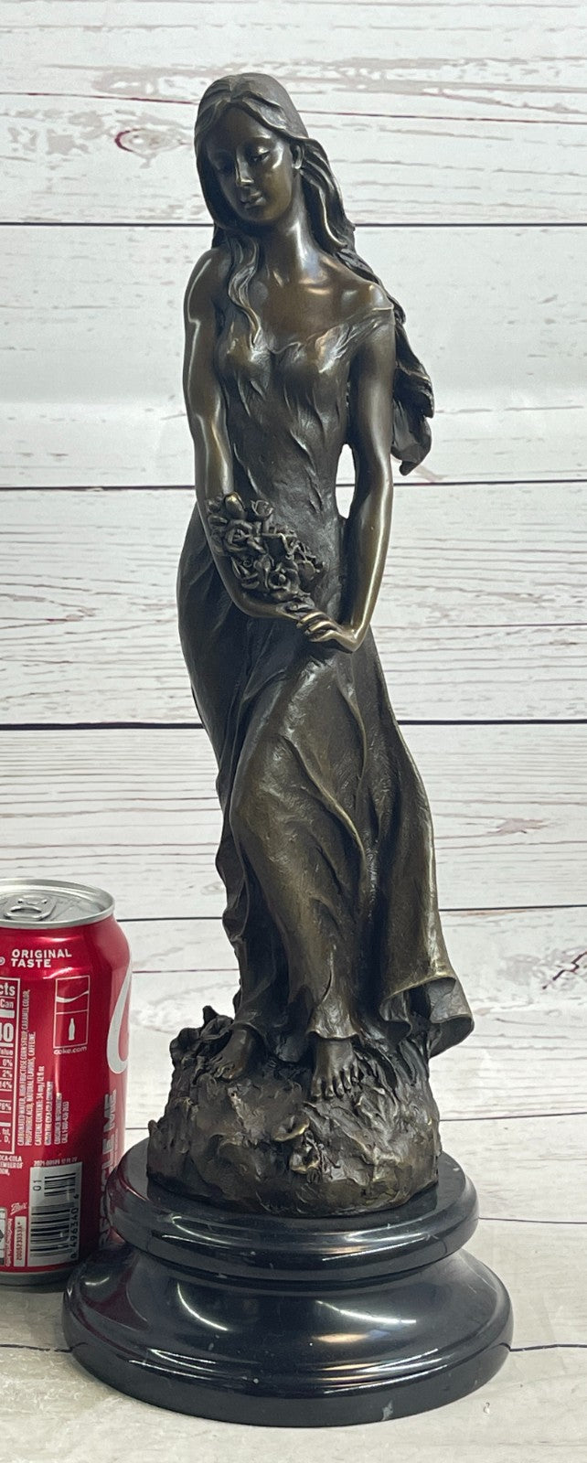 Museum-Quality Artwork: Gorgeous Maiden with Flower, Handmade Bronze Sculpture by Milo