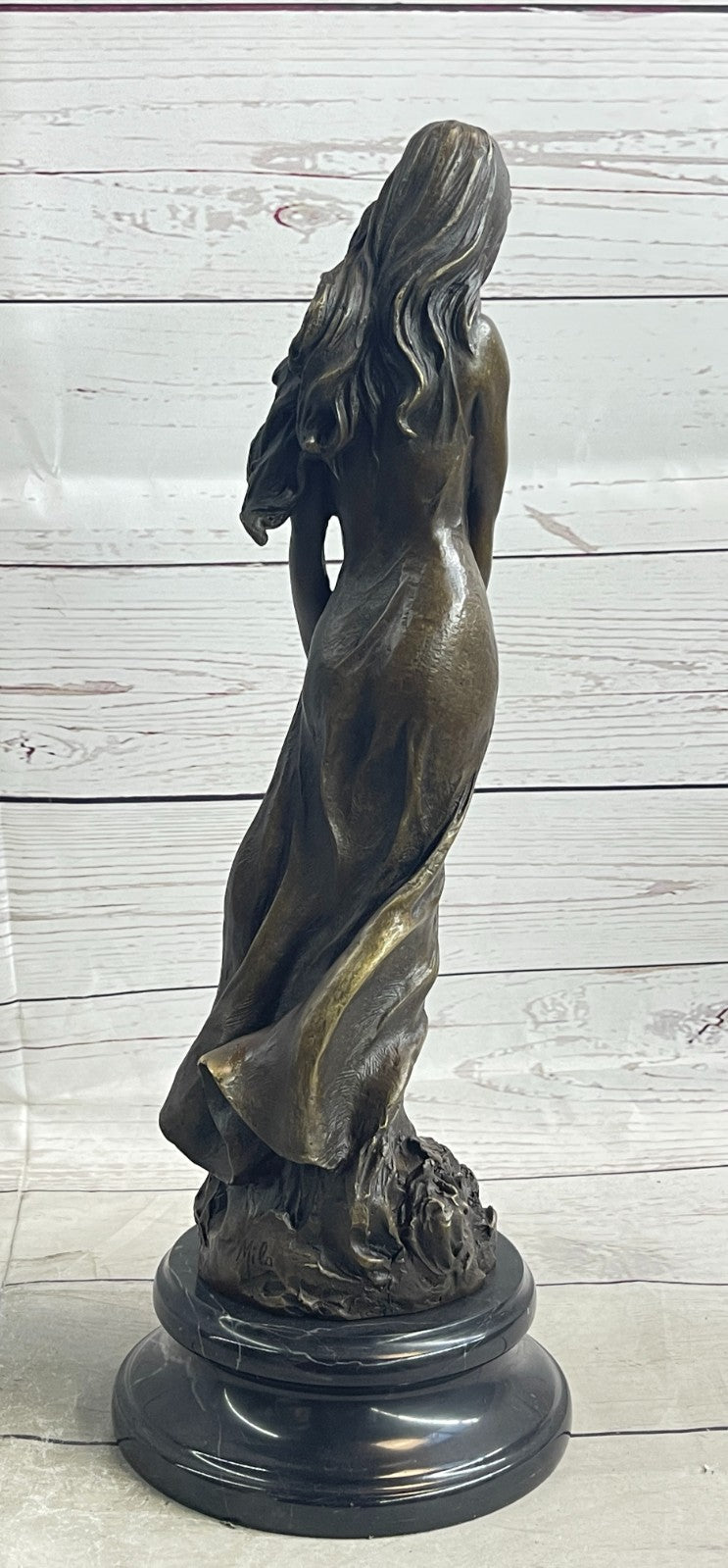 Museum-Quality Artwork: Gorgeous Maiden with Flower, Handmade Bronze Sculpture by Milo