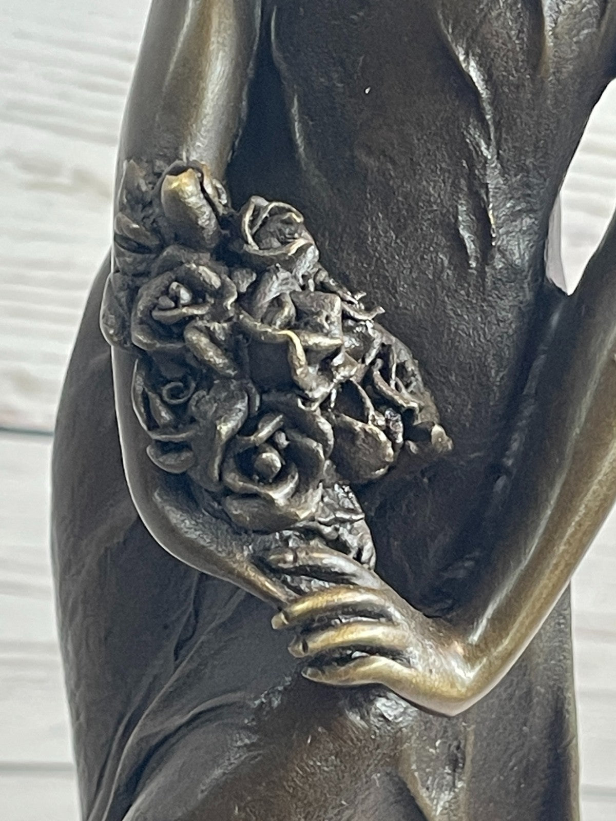 Museum-Quality Artwork: Gorgeous Maiden with Flower, Handmade Bronze Sculpture by Milo