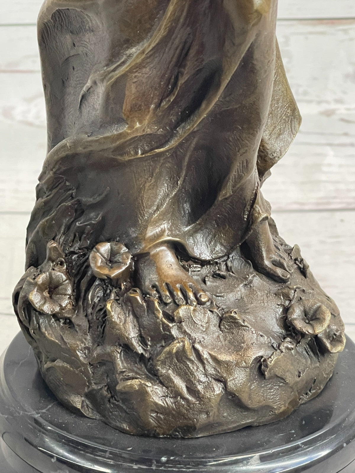 Museum-Quality Artwork: Gorgeous Maiden with Flower, Handmade Bronze Sculpture by Milo