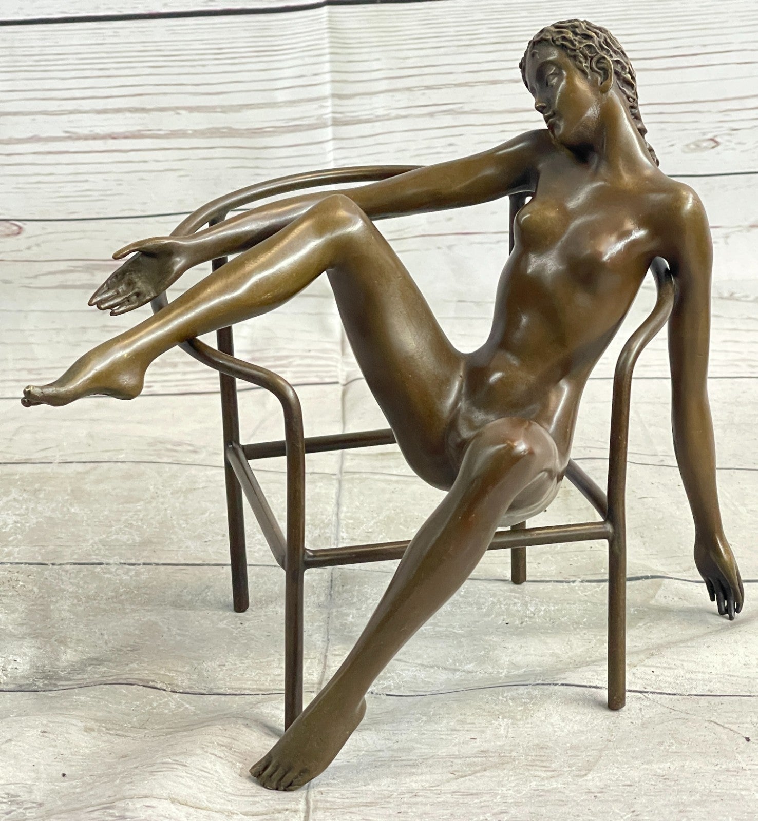 Modern Art Nouveau Abstract Nude Woman Girl 100% Bronze Sculpture by Mario Nick