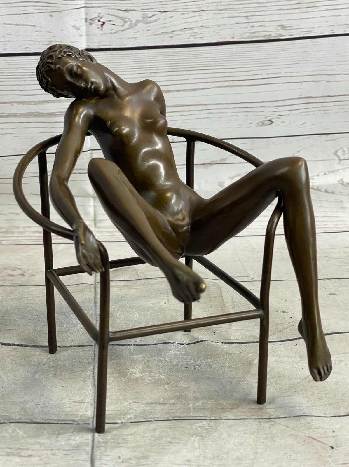 Modern Art Nouveau Abstract Nude Woman Girl 100% Bronze Sculpture by Mario Nick