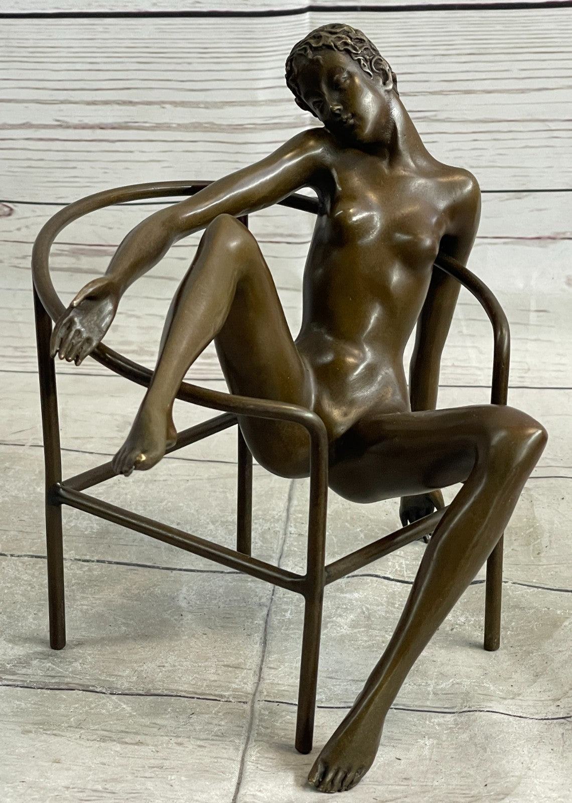 Modern Art Nouveau Abstract Nude Woman Girl 100% Bronze Sculpture by Mario Nick