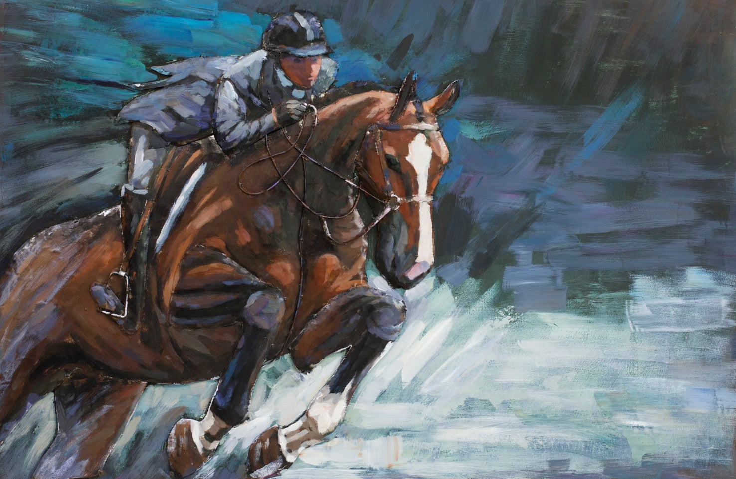 Abstract Horse Racing Painting 3 Dimensional Indoor/Outdoor Rust Proof for Wall