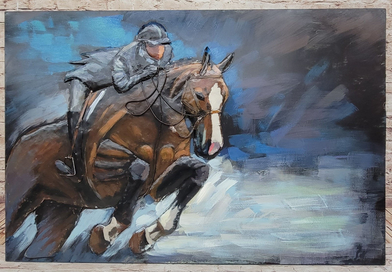 Abstract Horse Racing Painting 3 Dimensional Indoor/Outdoor Rust Proof for Wall