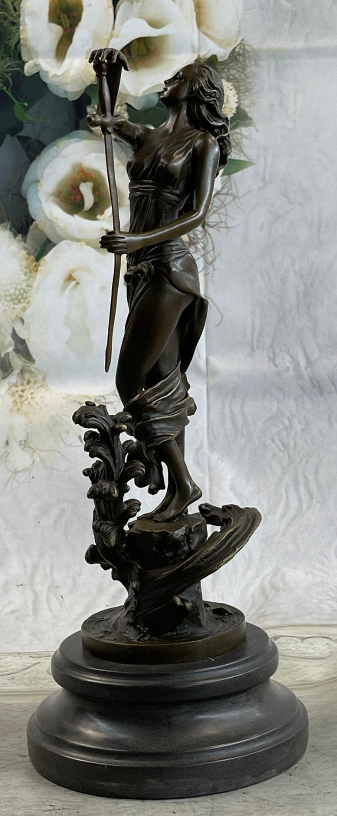 Original Justice Lady Bronze Marble Statue Nude Female by Milo Figurine Figure