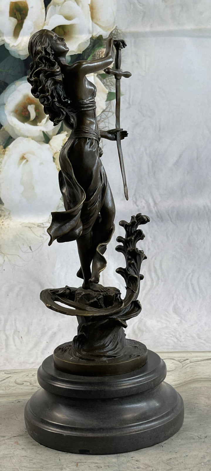 Original Justice Lady Bronze Marble Statue Nude Female by Milo Figurine Figure