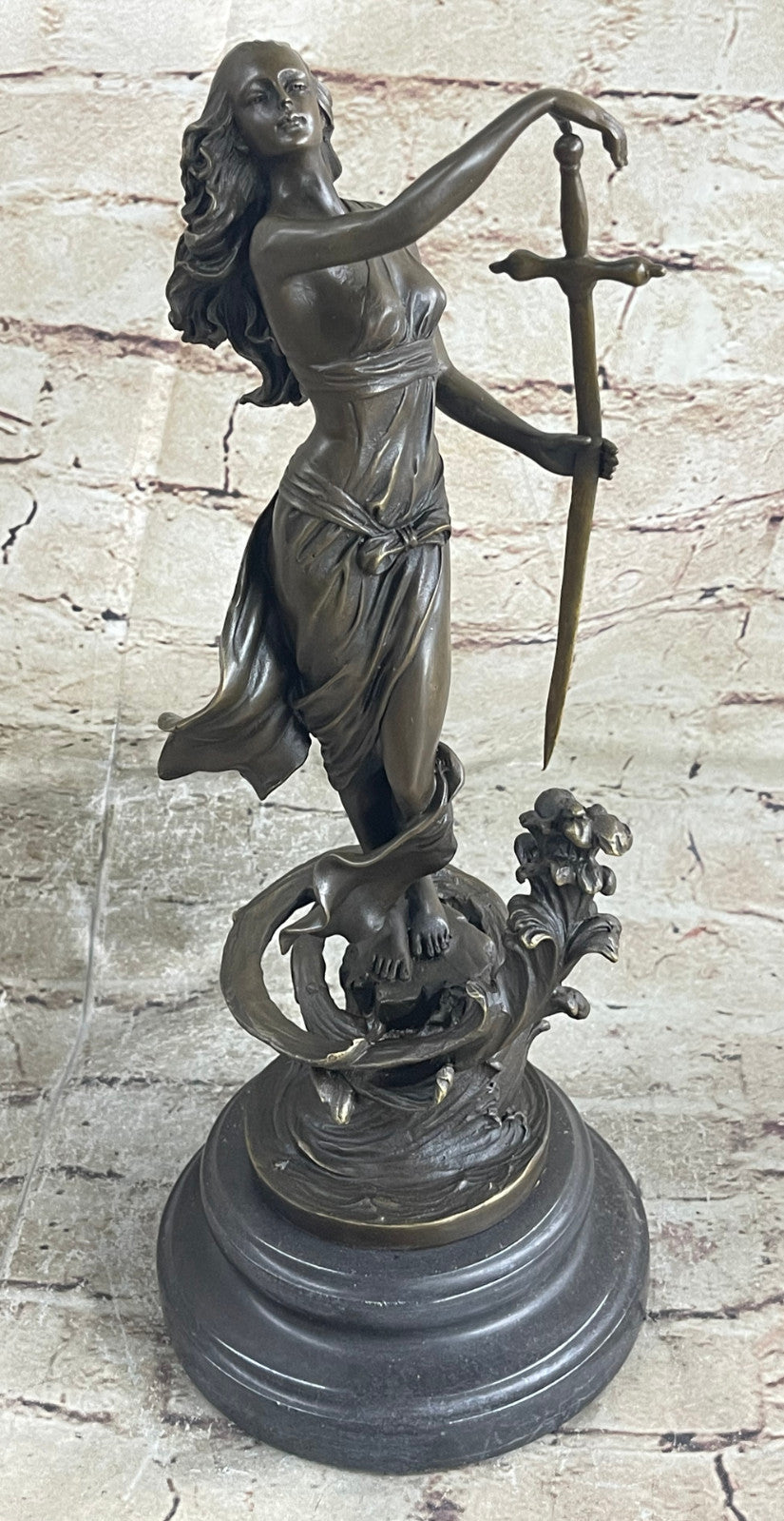 Original Justice Lady Bronze Marble Statue Nude Female by Milo Figurine Figure