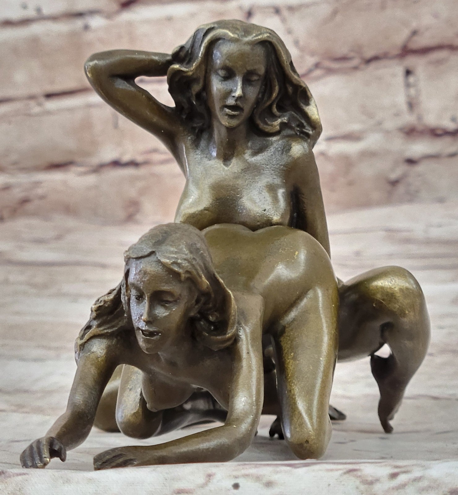 100% Real Bronze Jean Patoue re Nude Girls Lovers Couple Erotic Sexy Art