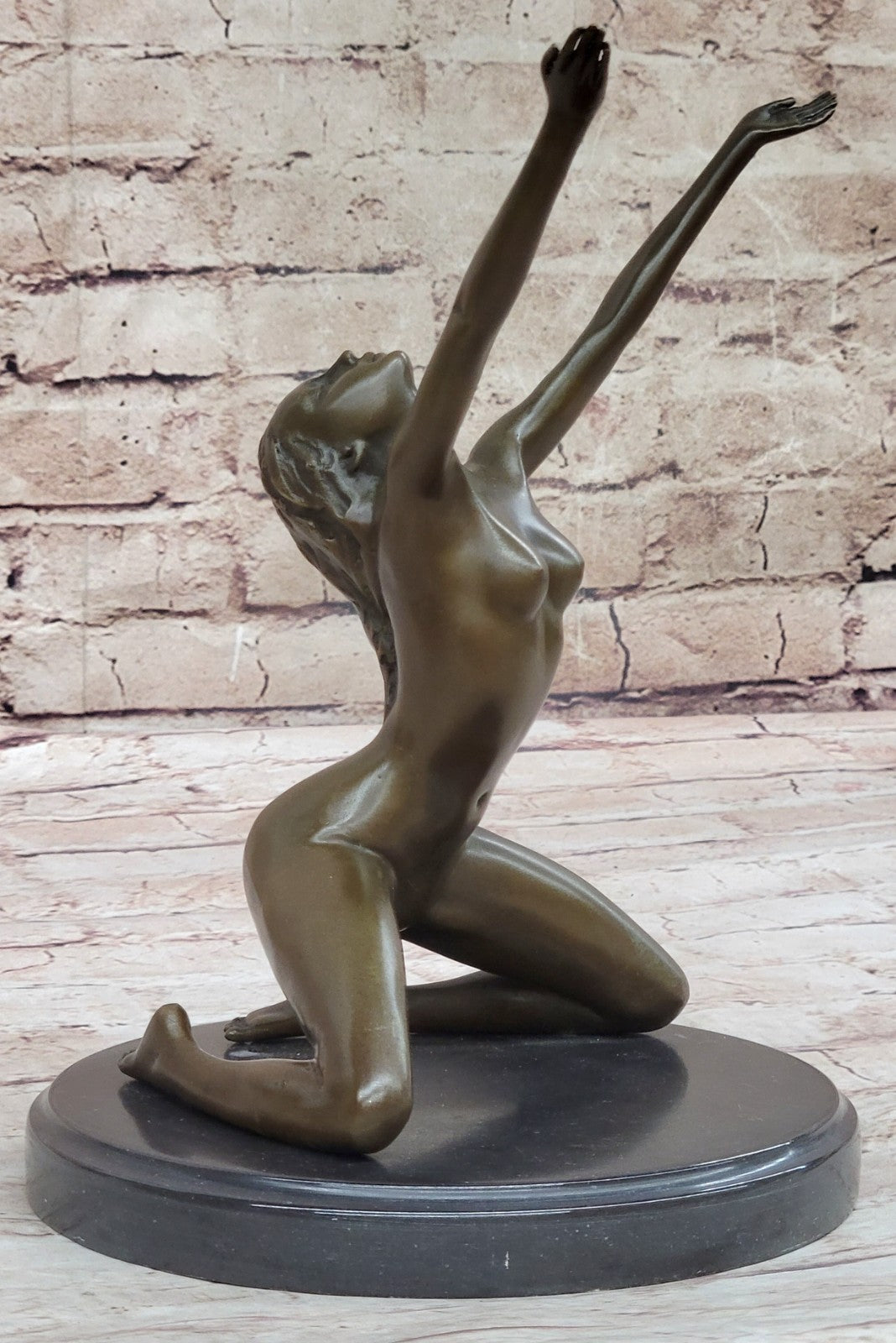 BRONZE NUDE GIRL ON THE BASE FIGURE ABSTRACT MODERN ART STATUE.SIGNED: Nick ART
