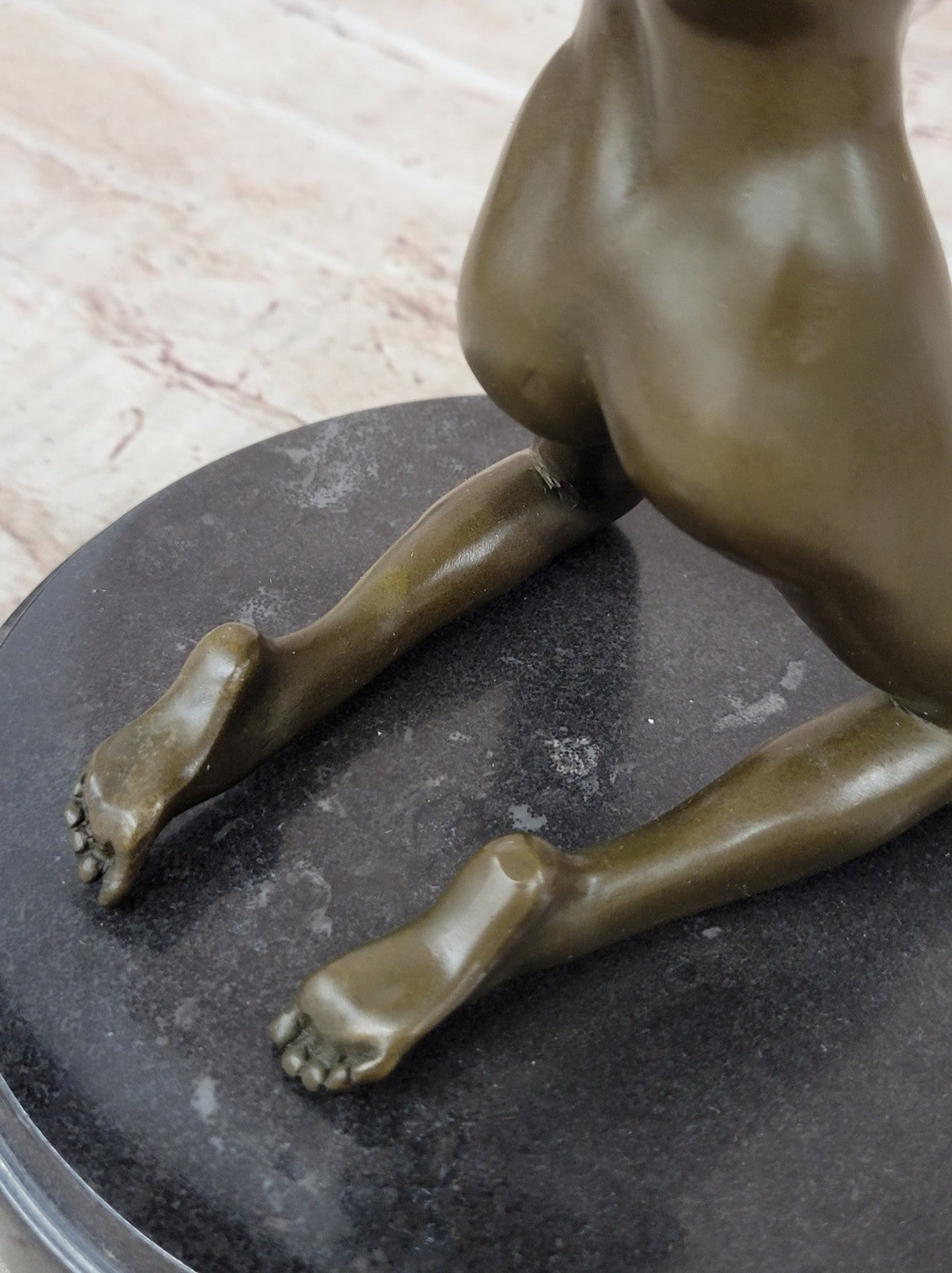 Signed Real Bronze on Marble Base Bookend Sculpture Nude Girl Exposed Breasts