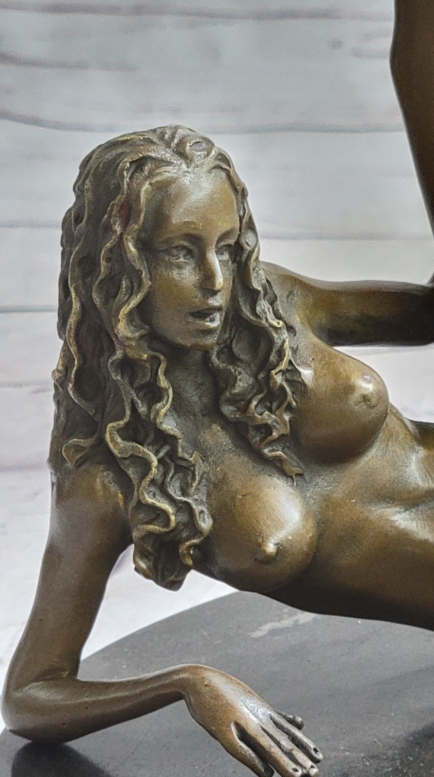 Handcrafted Nude Woman Exposing Herself Bronze Sculpture Marble Base Figurine