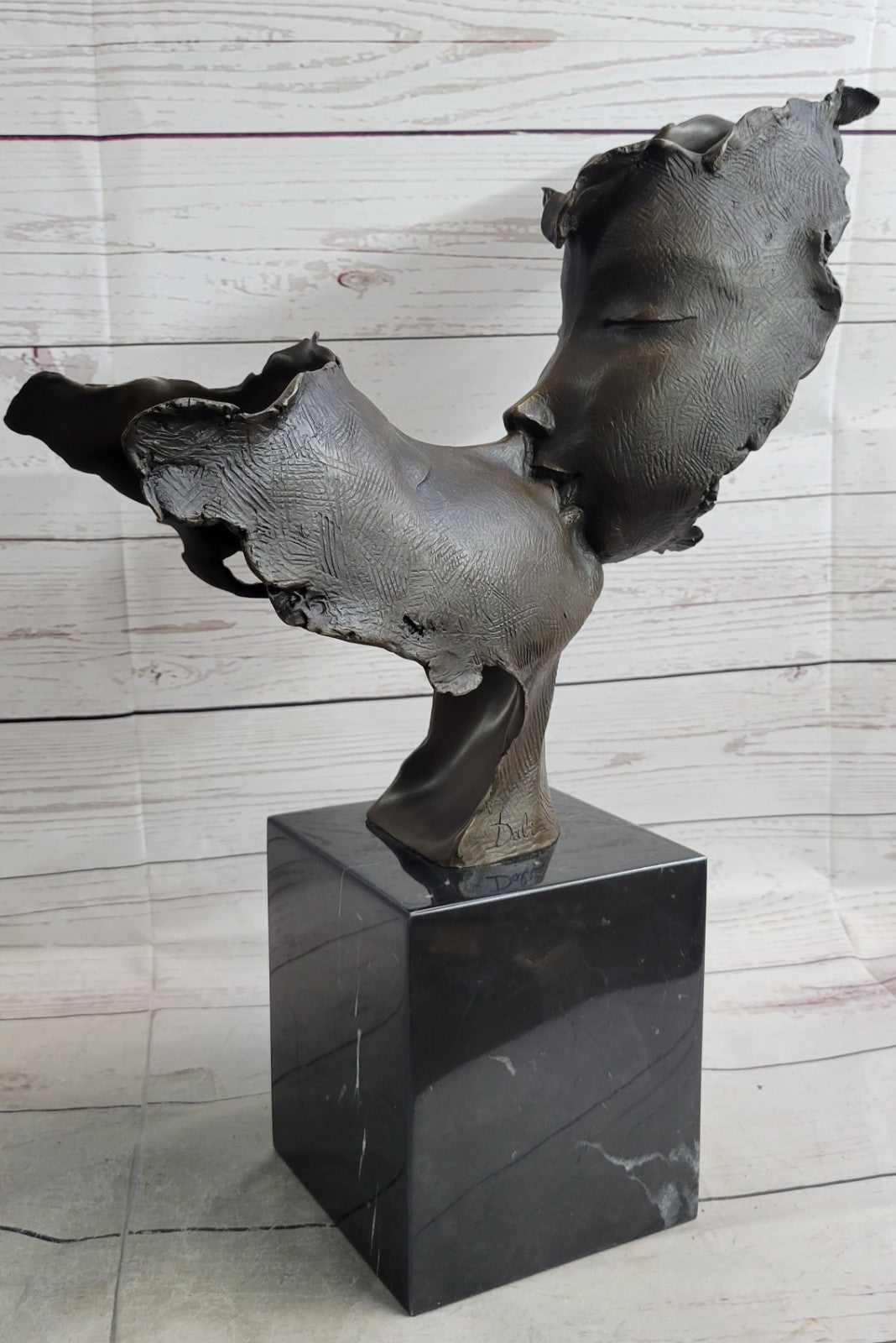 Huge Signed Dali First Kiss Bronze Two Mask Figurine Figure Statue Hot Cast Deal