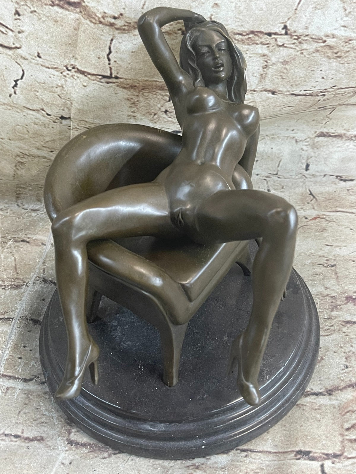 Erotic Nude Art Bar Gogo Bar Decoration Nude Female on Chair Bronze Statue Sale