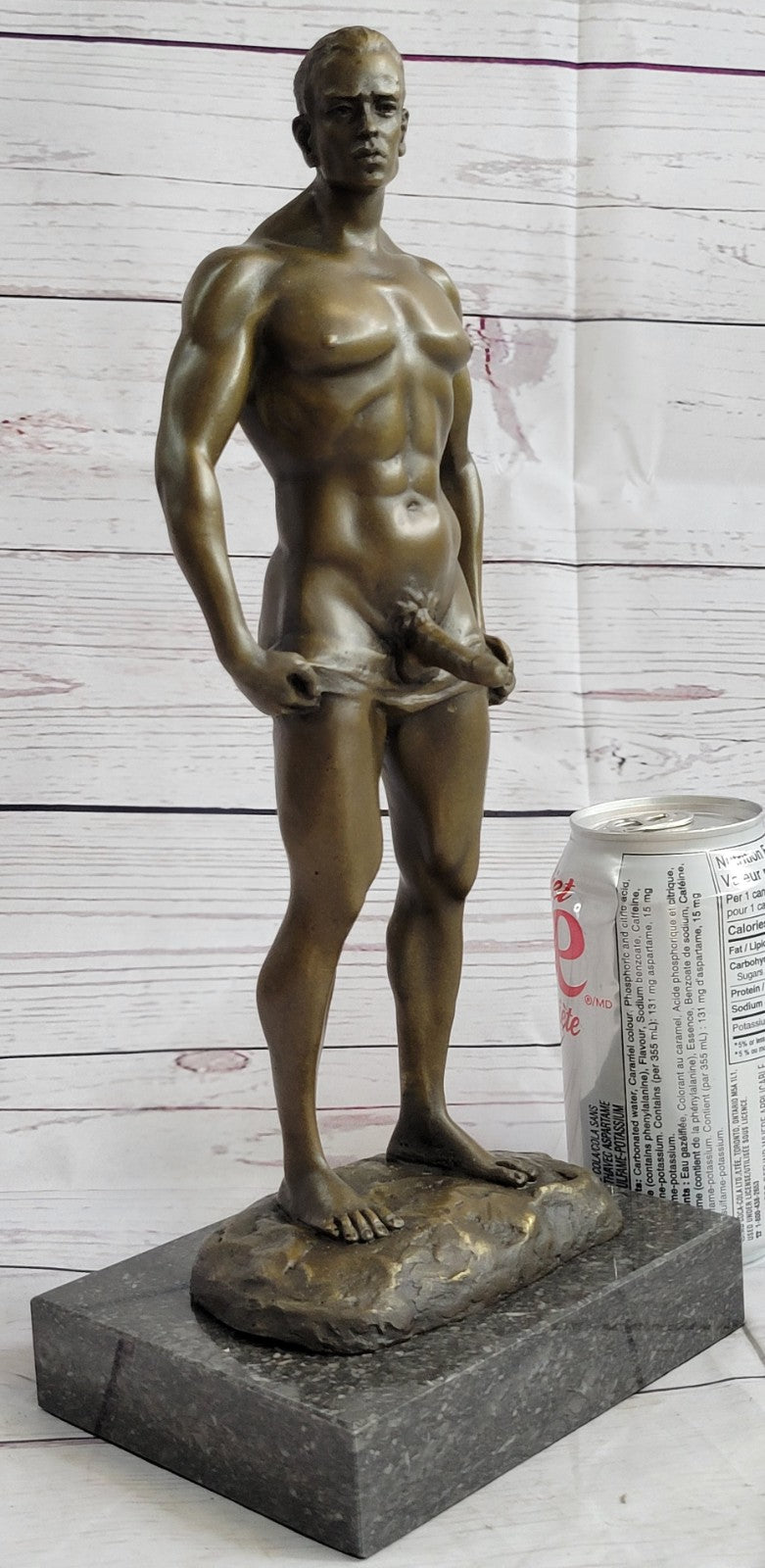 Signed Handcrafted Depict of Nude Gay Man Bronze Sculpture Marble Base Figurine